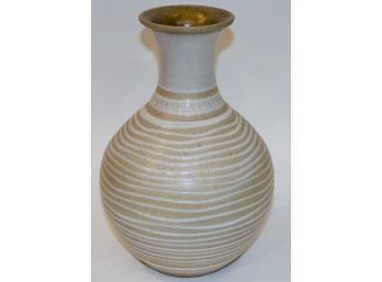 Mid-Century Modern Ribbed Ceramic Vase, Artist Signed