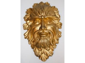 Plaster Bacchus Mask Wall Sculpture In Gold Paint