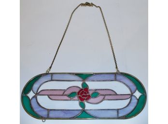 Vintage Oval Stained Glass Rose Panel