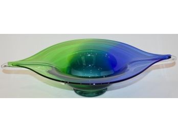 Mid Century Modern Blue & Green Art Glass Center Bowl