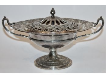 Handled Silver Plate Center Bowl W/ Lid By Meridan & Co