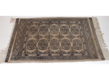Vintage Hand Knotted Bokhara Tan & Black Wool Area Rug