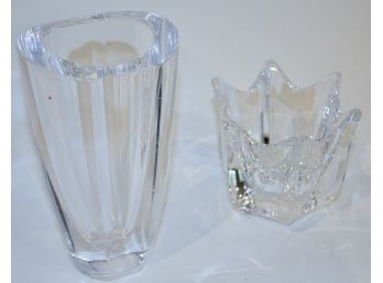 Two Orrefors Crystal Objects- Vase & Votive Candleholder