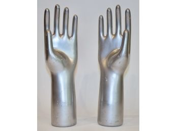 Pair Of Silvered Ceramic Hand Sculptures