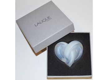 Lalique Frosted Opalescent Art Glass Heart Paperweight- Like New In Box