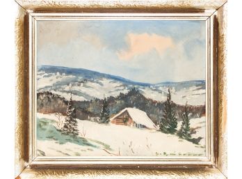 Original Oil On Artist Board, Winter Landscape Artist Signed