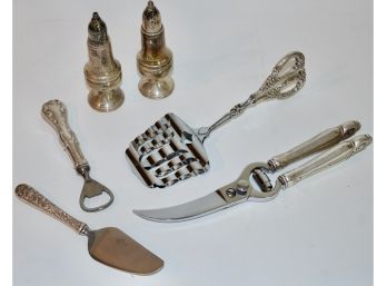 Sterling Silver Table Accessories- Salt & Pepper Shakers, Poultry Shears, Pie Server, Tongs, Bottle Opener