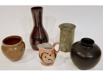 Lot Of Five Stoneware/Ceramic Vessels- 3 Artist Signed