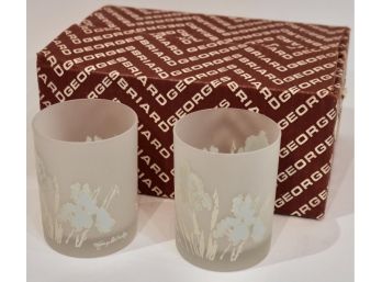 Set Of Six Vintage Georges Briard Frosted Floral Motif Low Ball Tumblers NIB