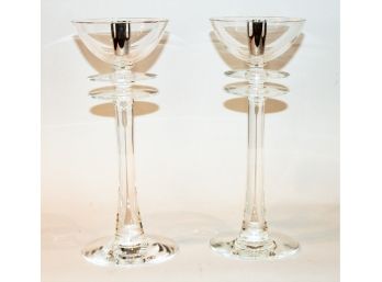 Vintage Steuben Glass & Sterling Silver Candle Holders - A Pair
