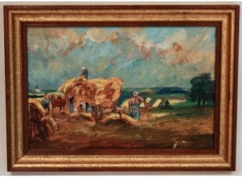Original Oil On Artist Board Painting Of Farm Scene, Artist Signed