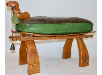 Vintage Wood & Vinyl Camel Footstool