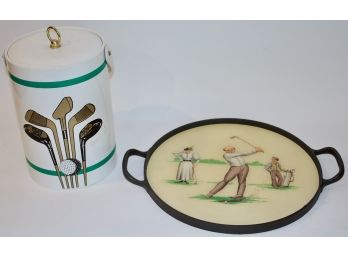 Vintage Golf Themed Ice Bucket & Serving Tray
