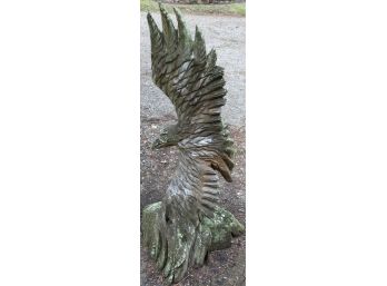 Large Hand Carved Wood Eagle In Flight Tree Trunk Sculpture