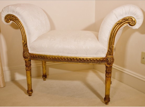 Louis XV Style Gilt-wood Upholstered Vanity Bench