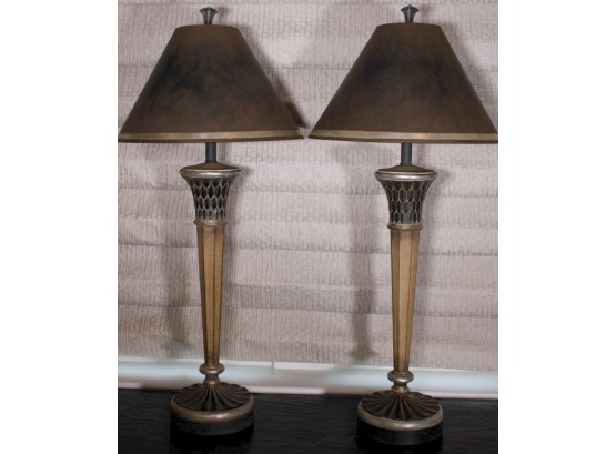 Pair Of Painted Column Form Wood Table Lamps