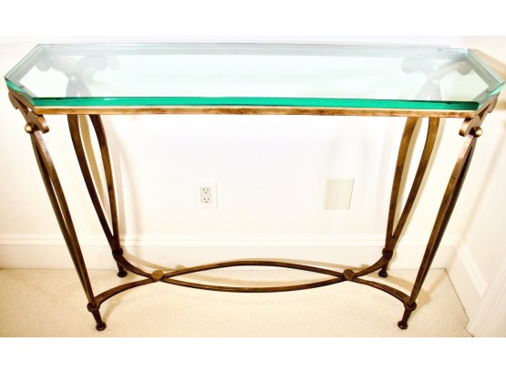 Bronzed Shaped Iron Glass Top Console Table