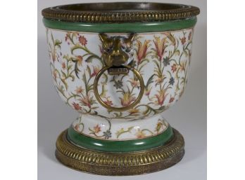 Chinese Bronze Mounted Hand Painted Porcelain Cache Pot