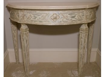 Louis XVI-style Granite Top Distressed Silver Wood Demi-Lune Table