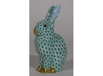 Herend Green Fishnet Rabbit Porcelain Figure