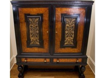 Magnificent Burl & Ebonized Carved Wood Cabinet