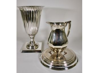 Silver Plate Grouping- Fluted Vase, Two Plateaus,  Pitcher By Wallace