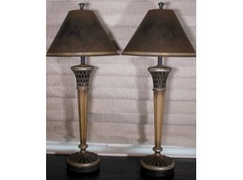 Pair Of Painted Column Form Wood Table Lamps