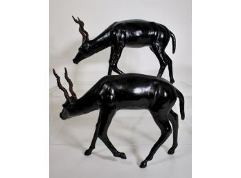 Pair Of Leather Antelopes W/ Cloth Wrapped Horns