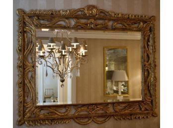 Large Carved Gilt Distressed Wood Mirror