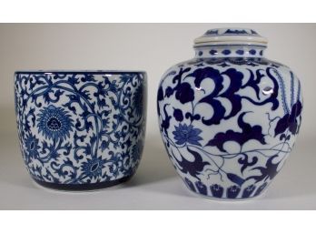 Two Hand Painted Chinese Blue & White Porcelain Items