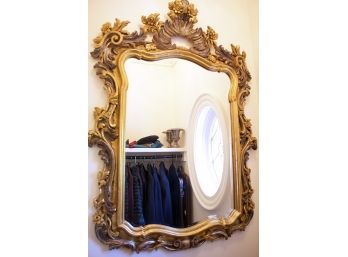 Large Carved Giltwood Beveled Glass Shield Form Mirror