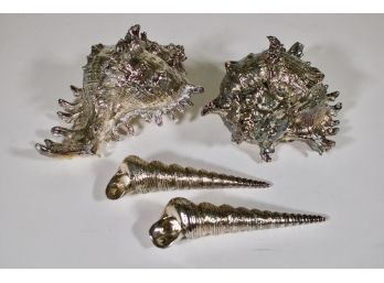 Four Silver Metal Sea Shell Table Articles