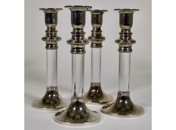Four Silver Plate & Lucite Candlesticks