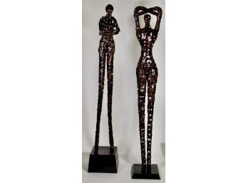 Two Welded Brutalist Patinated Metal Figural Sculptures By Palecek