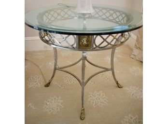Exquisite Brass & Brushed Steel Glass Top Gueirdon Table