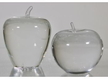 Two Crystal Art Glass Apple Paperweights- Tiffany & Co, Steuben