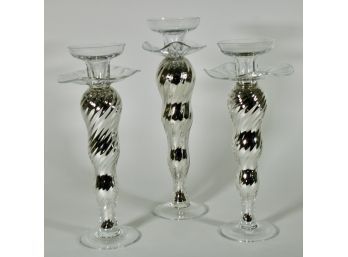 Set Of Three Mercury Blown Glass Candlesticks