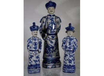 Three Chinese Blue & White Porcelain Figures