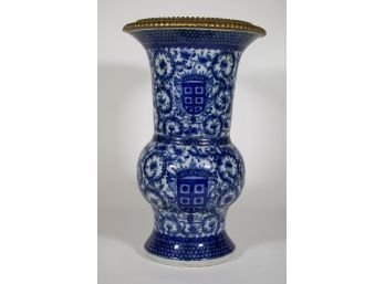 Chinese Bronze Mounted Blue & White Porcelain Vase