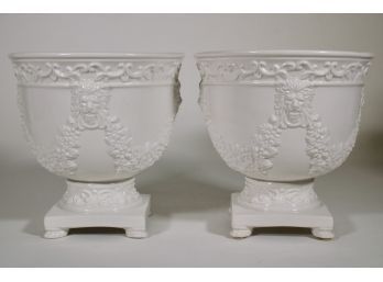 Pair Of Blanc De Chine Montahedeh Footed Cache Pots