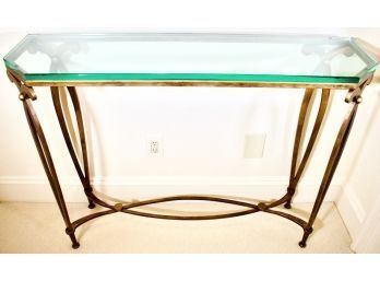Bronzed Shaped Iron Glass Top Console Table