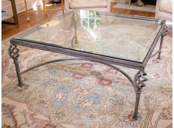 Antiqued Twisted Iron CoffeeTable With Bevel Glass Top