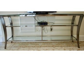 Mid-century Modern Brushed Aluminum & Glass Console Table