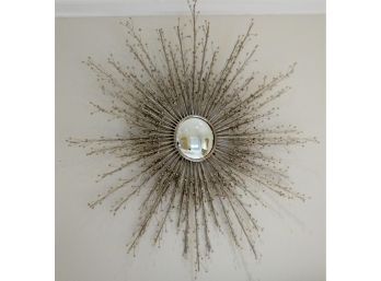 MCM Nickel Silvered Sunburst Mirror With Rays Of Branch & Berry Motif