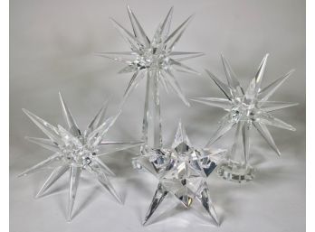 Four Faceted Art Glass Starburst Form Candle Holders