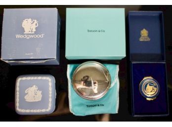 Halcyon Days Enamel Box, Wedgwood Blue Jasperware Box, Tiffany & Co Pewter Box