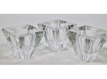 Three Deco Style Crystal Glass Candle Holders By Lenox