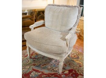 French Provincial Style Armchair With Down Filled Boucle Upholstery