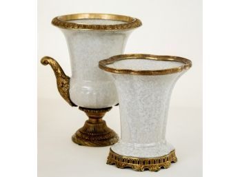 Two Bronze Mounted Crackle Glaze Porcelain Vases