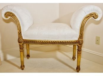 Louis XVI Style Carved Gilt-wood Upholstered Vanity Bench